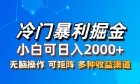 （12440期）最新冷门蓝海项目，小白可轻松上手，一天十几分钟，日入2000+，可批量放大